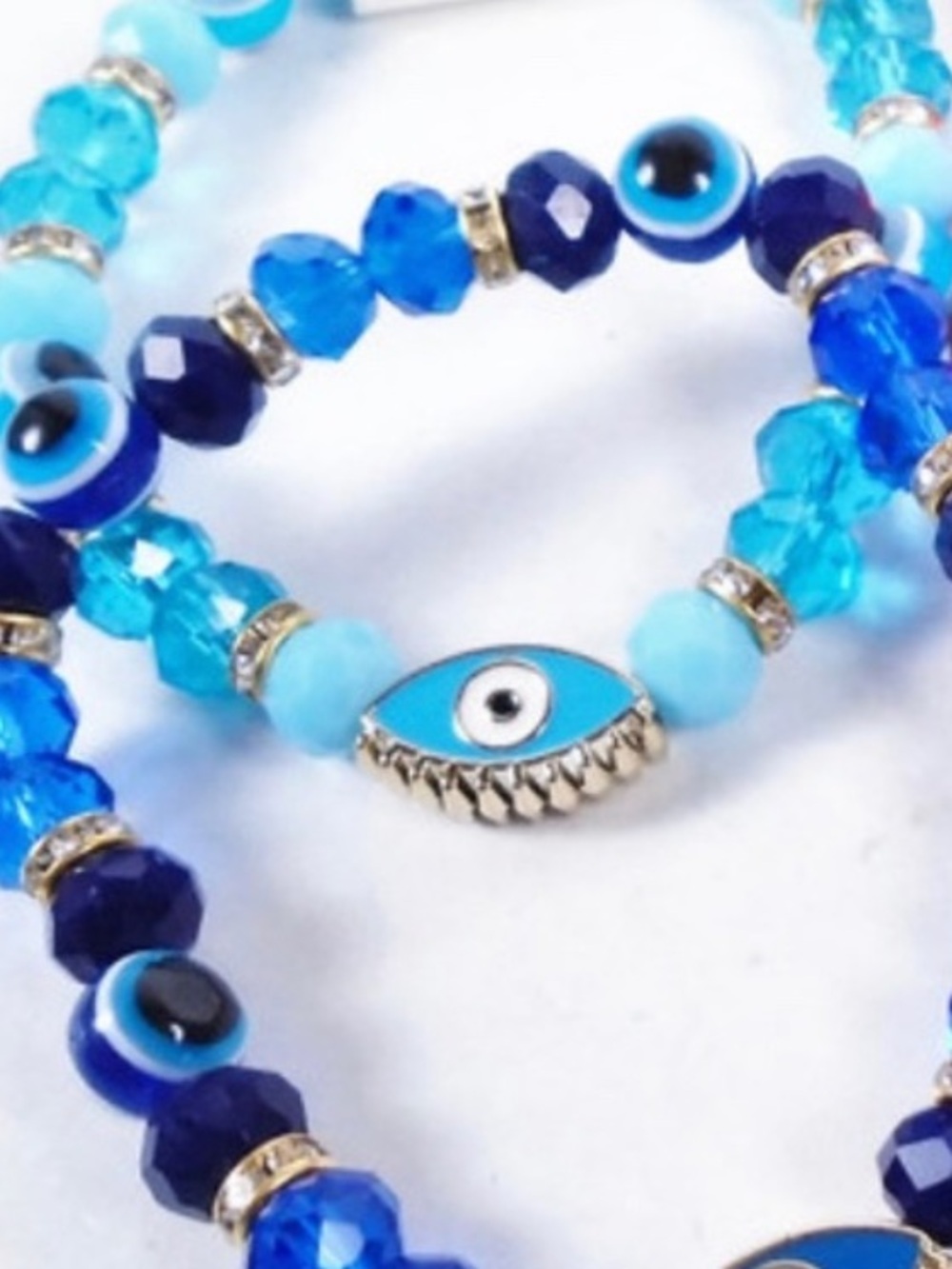 Evil Eye Beaded Stretch Bracelet -Light Blue NEW NWT